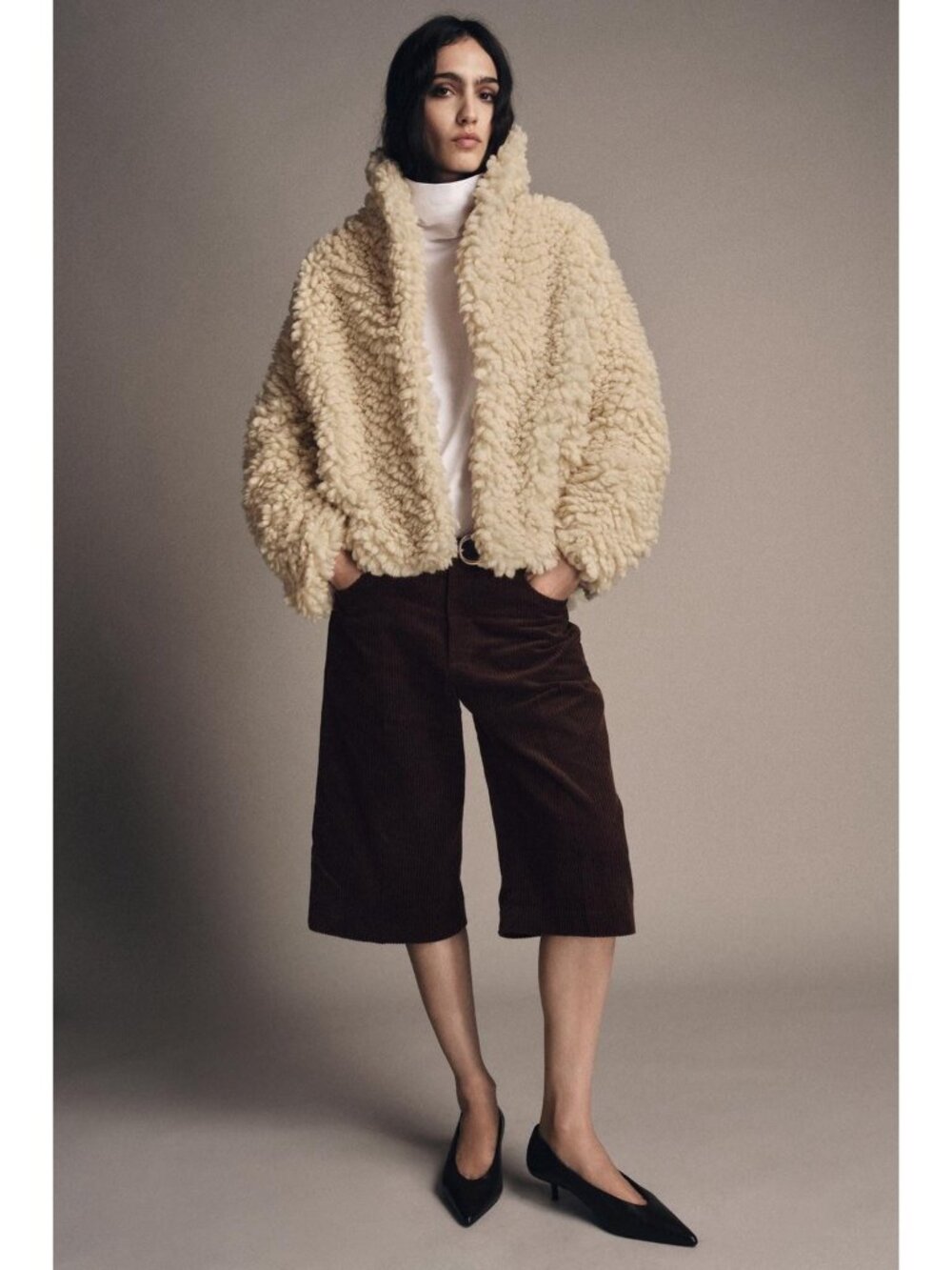 Zara Womens Faux Shearling Jacket Medium Ivory Cream ZW Collection 3548/249 NWT